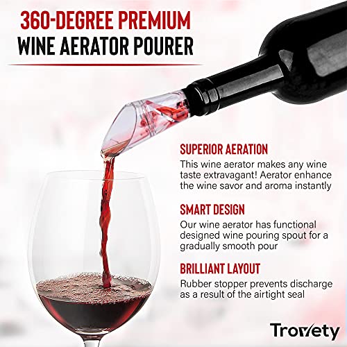 Trovety 360-Degree Wine Aerator Pourer Spout - 2-in-1 Diffuser Oxygenator & Pouring Dispenser - Fits Standard Bottles - Acrylic Plastic, Silicone Rubber, Stainless Steel - Sommelier Gifts, Accessories
