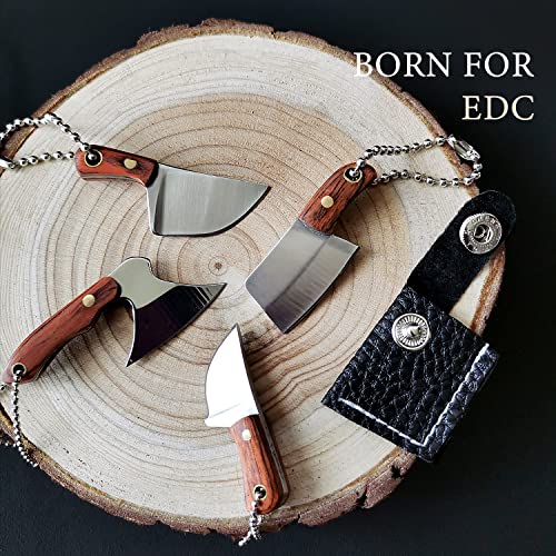 STARDW Damascus Pocket Knife Set Mini Axe Shape Tiny Knife Set EDC Knife Set Tiny Knife Cleaver for Package Opener Box Cutter -4-piece set