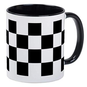 black and white checkered pattern mug – ceramic 11oz ringer coffee/tea cup gift stocking stuffer