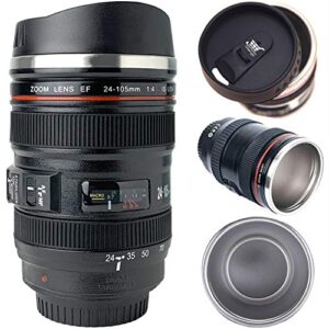 tmango camera lens coffee mug with retractable lid, photo coffee mugs, stainless steel travel lens mug, great gifts for photographers men and women