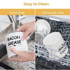 Ceramic Bacon Grease Container with Strainer - 600ml / 20oz Farmhouse Bacon Grease Keeper with Easy-Grip Handle, Bacon Fat Can for Grease Drippings and Storage - Creamy-white