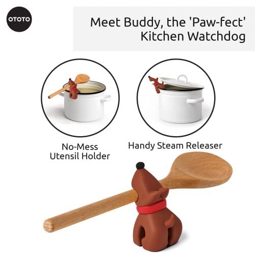 OTOTO Buddy Dog Kitchen Spoon Holder- Cooking Spoon Rest for Kitchen Counter- Spatula, Ladle Holder, Kitchen Utensil Holder- Heat Resistant Dishwasher-Safe Utensil Rest BPA-Free Spoon Holder