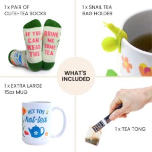 Tea Lovers Gifts for Women | Tea Gift Sets with Mug, Tea Bag Squeezer, Tea Bag Holder and If You Can Read This Novelty Fun Socks. Unique Tea Drinkers Gifts for Her, Mom, Grandmother, Teacher
