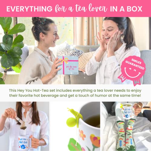 Tea Lovers Gifts for Women | Tea Gift Sets with Mug, Tea Bag Squeezer, Tea Bag Holder and If You Can Read This Novelty Fun Socks. Unique Tea Drinkers Gifts for Her, Mom, Grandmother, Teacher