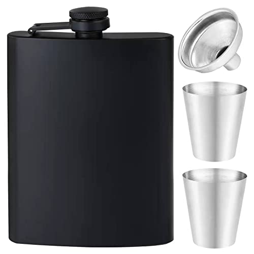 Rachan8Oz Hip Flask for Liquor for Men Women Matte Black Stainless Steel Leakproof with Funnel and Mini Wine Glasses,for Outdoor Activities Wedding Party Great Gift Idea Flasks