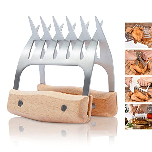 2nd-selection Meat Claws Meat Shredder with Wooden Handle, Suitable for Chicken, Beef, Pork and Other Meat, Good Barbecue, Smoky, Grill Helper(Pair of Claws Inside