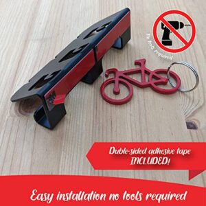 Jescun kakun Bicycle Key Holder for Wall Adhesive Key Rack - 4-in-1 Wall Mounted Key Holder, Decorative Key Chain, Bottle Opener, Bag & Belt Holder - Adhesive Key Holder for Wall with 3 Bike Keychain