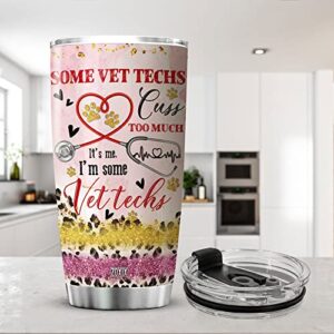 ZOXIX Vet Tech Cups Tumbler Glitter Leopard Stethoscope Medical Veterinarian Coffee Mug With Lid 20oz Stainless Steel Cup Cute Veterinary School Graduation Gifts For Girls