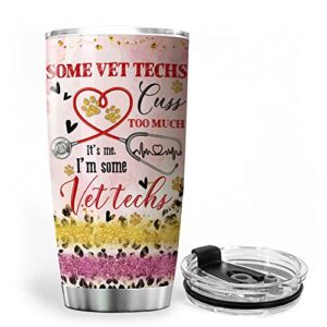 ZOXIX Vet Tech Cups Tumbler Glitter Leopard Stethoscope Medical Veterinarian Coffee Mug With Lid 20oz Stainless Steel Cup Cute Veterinary School Graduation Gifts For Girls