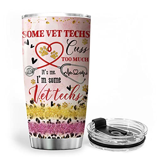 ZOXIX Vet Tech Cups Tumbler Glitter Leopard Stethoscope Medical Veterinarian Coffee Mug With Lid 20oz Stainless Steel Cup Cute Veterinary School Graduation Gifts For Girls