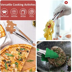 OIULO 3PCS Christmas Silicone Mini Tongs, 7 Inch Christmas Style Tongs, Small Kids Colourful Tongs for Serving Food, Ice Cube, fruits, Sugar, Festival Set of 3（Christmas Tree Snowman Gingerbread Man）