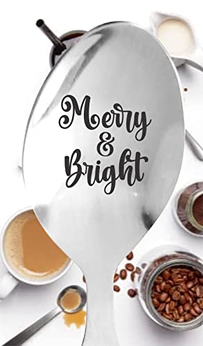 Merry & Bright | Gift For Christmas for Wife/Husband/Girlfriend/Boyfriend/Friends/Mom/Dad | Christmas Stocking Stuffer | Stainless Steel Engraved 7 inches Teaspoon