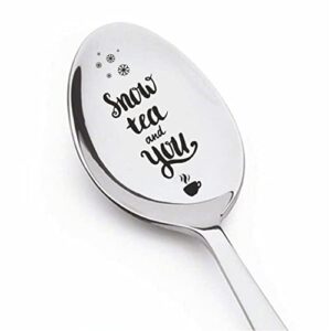 snow tea & you spoon gift for christmas for tea lover wife/husband/girlfriend/boyfriend | christmas stocking stuffer | stainless steel 7 inches teaspoon