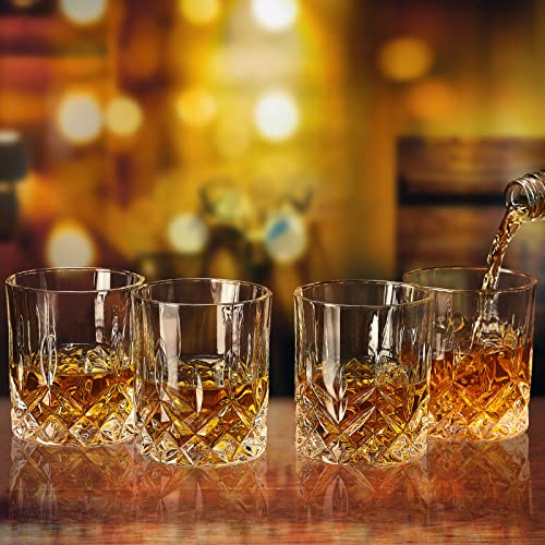 OPAYLY Whiskey Glasses Set of 4, Rocks Glasses, 10 oz Old Fashioned Tumblers for Drinking Scotch Bourbon Whisky Cocktail Cognac Vodka Gin Tequila Rum Liquor Rye Gift for Men Women at Home Bar
