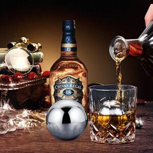 2 Pcs Large Round Whiskey Stones Reusable Spherical Stainless Steel Ice Cubes Golf Ball Whiskey Balls Stones Metal Ice Cubes Balls Scotch Gift Set for Red Wine Whiskey Bar Beer(55mm Round Shape)