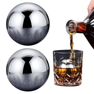2 pcs large round whiskey stones reusable spherical stainless steel ice cubes golf ball whiskey balls stones metal ice cubes balls scotch gift set for red wine whiskey bar beer(55mm round shape)