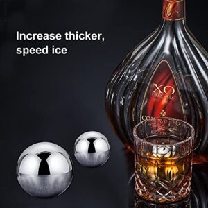 2 Pcs Large Round Whiskey Stones Reusable Spherical Stainless Steel Ice Cubes Golf Ball Whiskey Balls Stones Metal Ice Cubes Balls Scotch Gift Set for Red Wine Whiskey Bar Beer(55mm Round Shape)