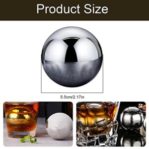 2 Pcs Large Round Whiskey Stones Reusable Spherical Stainless Steel Ice Cubes Golf Ball Whiskey Balls Stones Metal Ice Cubes Balls Scotch Gift Set for Red Wine Whiskey Bar Beer(55mm Round Shape)