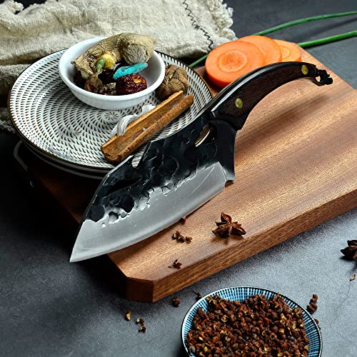 XYJ 7 Inch Full Tang Chef Knife With Bottle Opener Hex Wrench- Stainless Steel Killer Whale Blade Multipurpose Kitchen Knife Pakka Wood Rosefinch handle With Whetstone