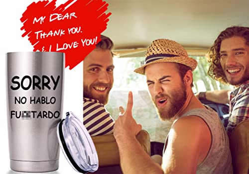 Funny Mug Gifts for Men.Sorry No Hablo Sarcastic Novelty Cup Joke Great Gag Gift Idea Tumbler for Men Women Office Work Adult Humor Employee Boss Coworkers(20oz Stainless Steel)