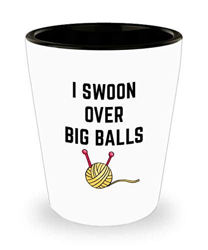 KnittingI Swoon Over Big Balls Unique Ceramic Shot Glass Funny CrochetFor Women 1.4 Oz Birthday Stocking Stuffer