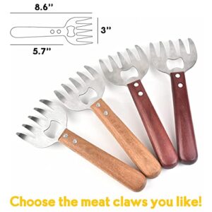 Meat Claws Chicken Shredder Shredding Forks for Meat 8.6" with Long Wood Handle Easily Lift, Shred and Cut Meat Claws for Pulled pork Stainless Steel Sharp Tips 2PCS-Natural Color