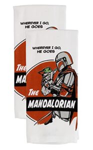 disney star wars the mandalorian 100% cotton kitchen towels – set of 2 towels – perfect for drying dishes and hands – machine washable kitchen towel set – 16″ x 26″ – wherever he goes, i go