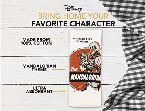 Disney Star Wars The Mandalorian 100% Cotton Kitchen Towels – Set of 2 Towels – Perfect for Drying Dishes and Hands – Machine Washable Kitchen Towel Set – 16" x 26" – Wherever He Goes, I Go