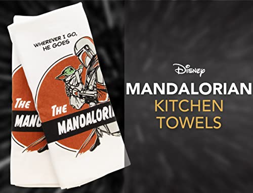 Disney Star Wars The Mandalorian 100% Cotton Kitchen Towels – Set of 2 Towels – Perfect for Drying Dishes and Hands – Machine Washable Kitchen Towel Set – 16" x 26" – Wherever He Goes, I Go