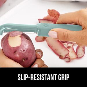 Gorilla Grip Swivel Vegetable Peeler, Sharp Stainless Steel Blades, Comfortable Handle, Dishwasher Safe, Kitchen Food Peelers, Easy Peeling, Peel Vegetables, Apple, Potato, Safe Blade Guard, Mint