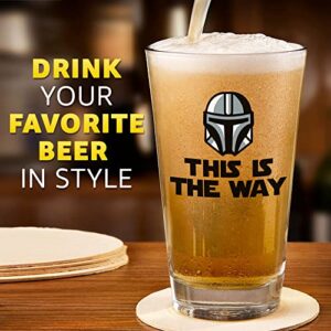 Momstir This is the Way Star Wars Themed Beer Glass with Mandolorian Bounty Hunter Din Djarin during the Fallen Galactic Empire - Star Wars Gift for Men and Women, Starwars Fans Gift Idea