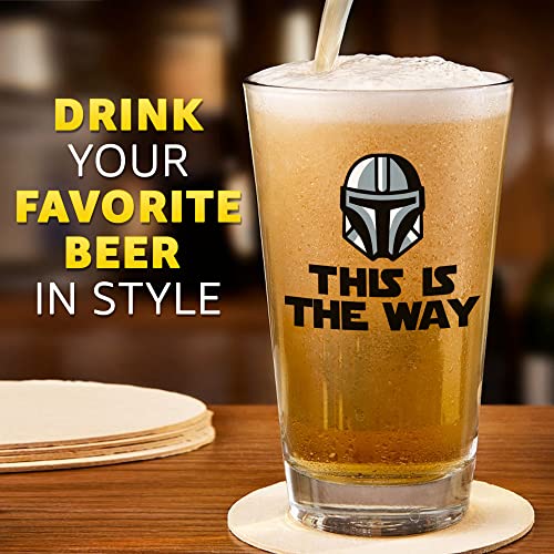 Momstir This is the Way Star Wars Themed Beer Glass with Mandolorian Bounty Hunter Din Djarin during the Fallen Galactic Empire - Star Wars Gift for Men and Women, Starwars Fans Gift Idea