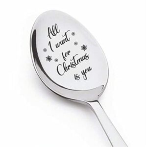 all i want for christmas is you engraved spoon gift for christmas | christmas stocking stuffer | stainless steel 7 inches teaspoon