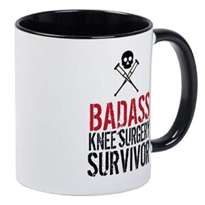 badass knee surgery survivor mug – ceramic 11oz ringer coffee/tea cup gift stocking stuffer