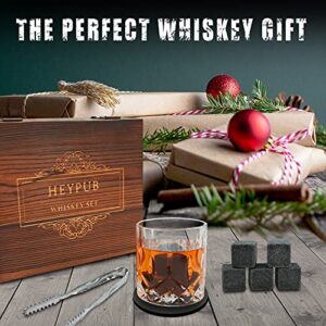 HEYPUB Whiskey Stones Gift Set,Whiskey Glasses Set 8 Granite Chilling Whisky Rocks, 2 Bourbon Glasses ,Best Drinking Gifts for Men Dad Husband Birthday Anniversary Present，Plus 2 Free Coasters.