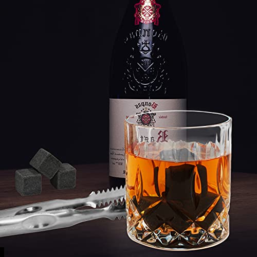 HEYPUB Whiskey Stones Gift Set,Whiskey Glasses Set 8 Granite Chilling Whisky Rocks, 2 Bourbon Glasses ,Best Drinking Gifts for Men Dad Husband Birthday Anniversary Present，Plus 2 Free Coasters.