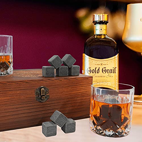 HEYPUB Whiskey Stones Gift Set,Whiskey Glasses Set 8 Granite Chilling Whisky Rocks, 2 Bourbon Glasses ,Best Drinking Gifts for Men Dad Husband Birthday Anniversary Present，Plus 2 Free Coasters.