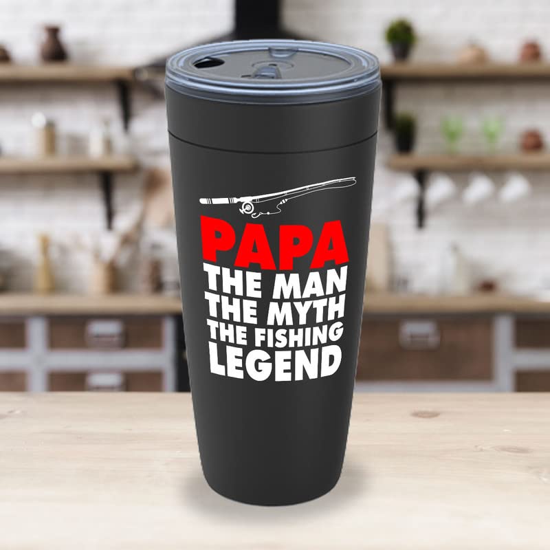 Fishing Lovers Black Edition Viking Tumbler 20oz - Papa The Man The Mydh The Lgnd - Fisherman Fisher Boyfriend Lure Outdoorsmen Bass Pro Boat Lake Lovers Rod