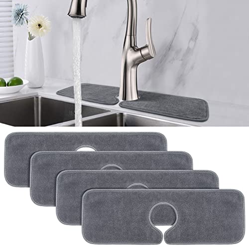 Sink Faucet Mat for Kitchen: PoYang Kitchen Sink Splash Guard Behind Faucet, Kitchen Faucet Absorbent Mat, Faucet Mat for Kitchen Sink, Microfiber Cloth Faucet Mat (4 Pack, 17.7''x4.7'')