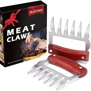 Meat Shredder Claws, Stainless Steel BBQ Meat Claws for Shredding Meat with Wood Handle