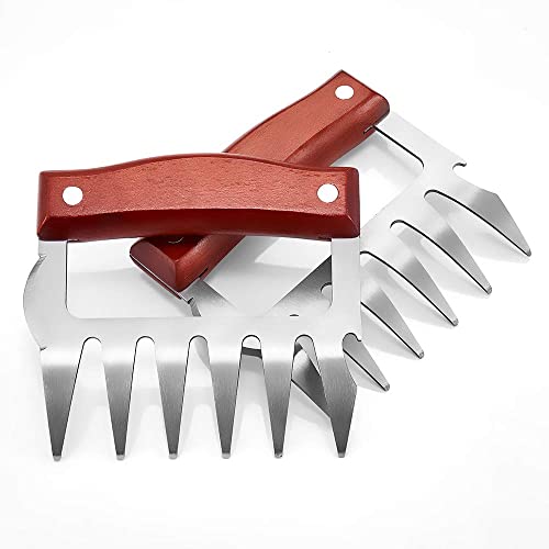 Meat Shredder Claws, Stainless Steel BBQ Meat Claws for Shredding Meat with Wood Handle