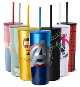 simple modern marvel insulated tumbler cup with flip lid and straw lid | gifts for women men reusable stainless steel water bottle travel mug | classic collection | 24oz avengers shield