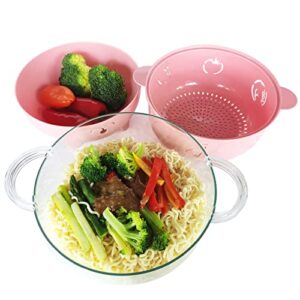 ZYXGOGOGO 2000ML/68OZ Microwave Ramen Bowl, Noodle Bowl with Strainer and Handle , Multifunctional Bowl for Cooking, Rinse,Storage. (Pink)