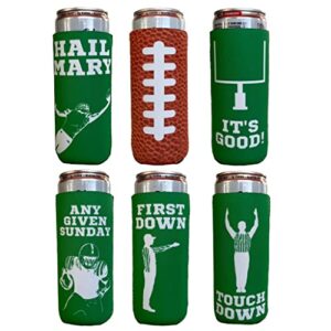 cooziekings tailgate/football themed coozies – neoprene insulated – 6 pack (slim/seltzer can)