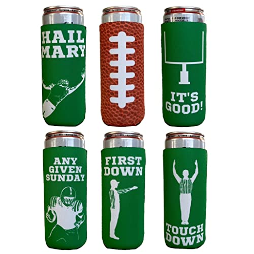 CoozieKings Tailgate/Football Themed Coozies - Neoprene Insulated - 6 Pack (Slim/Seltzer Can)