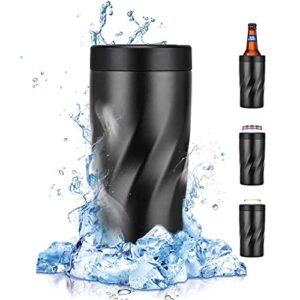 insulated stainless steel 24 oz tumbler with freezable drink can cooler for all 12 oz slim can,regular can,beer bottle & all drinks (frosted black)
