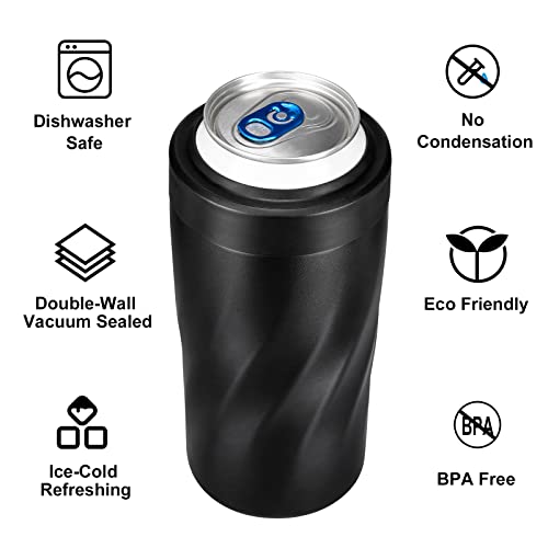 Insulated Stainless Steel 24 oz Tumbler with Freezable Drink Can Cooler for all 12 oz Slim Can,Regular Can,Beer Bottle & All Drinks (Frosted Black)