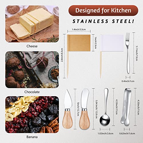 Charcuterie Board Accessories Spreader Knife Set Cheese Butter Spreader Knife Charcuterie Utensils with Wooden Handles Mini Serving Tongs Spoons Forks for party Wedding Christmas (Silver, 20 Pieces)