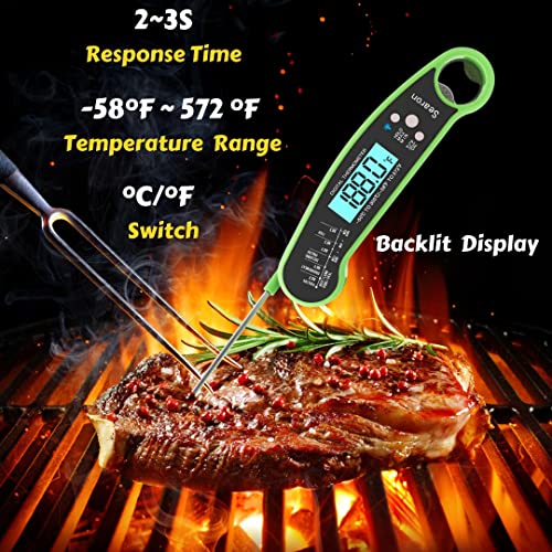 Searon Meat Thermometer for Cooking - Instant Read Food Thermometer for Kitchen BBQ Grilling Smoker Baking Turkey. (Green + Black)