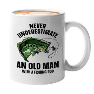 Fisher Coffee Mug 11oz White - old man with a fishing rod - Fisherman Outdoorsmen Fishing Lake Lover Reel Dad Bass Lover Part Time Hooker